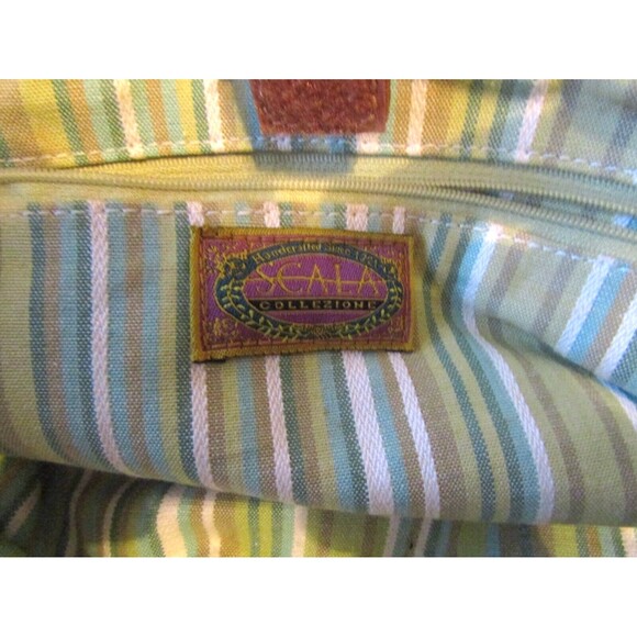 Scala Collezione Tote Bag Handcrafted Leather Canvas Palm Trees Shoulder Bag - Picture 7 of 7